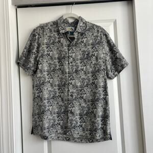 Tommy Bahama Shirt Mens Small S Silk Gray Floral Palm Print Island Modern Fit